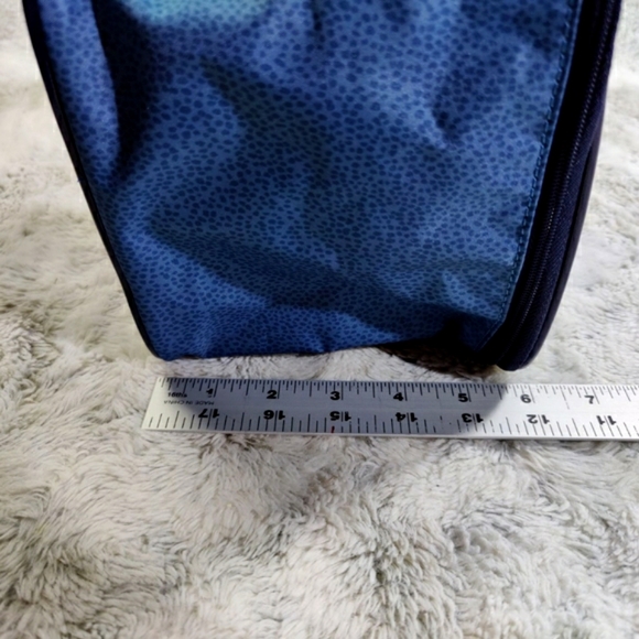 Estee Lauder Cosmetic Bag, Blue Dotted Canvas Upright Cube Makeup Travel Case - Picture 9 of 11